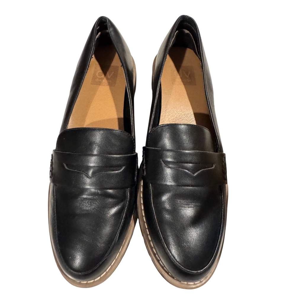 DV Dolce Vita Womens Black Lug Sole Penny Loafers Chunky Slip On Shoes